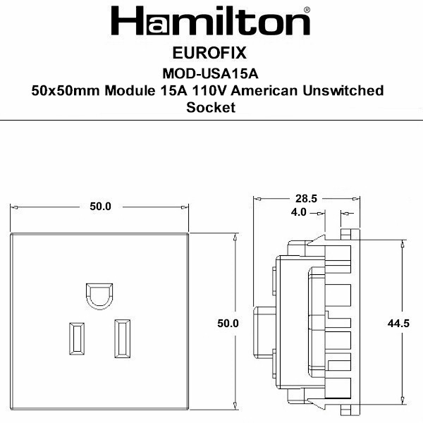 50x50mm Mod 15A 110V USA Unswit SKT WH