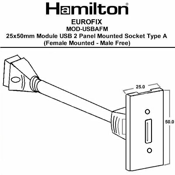 E/Fix USB2 Type A Skt Fem-Male 25×50 BL