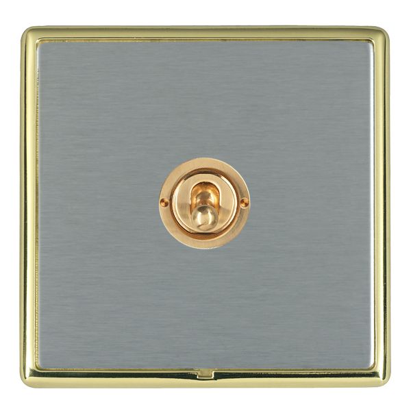 Linea-Rondo CFX Polished Brass Frame/Satin Steel Front 1 gang 20AX 2 Way Toggle Polished Brass