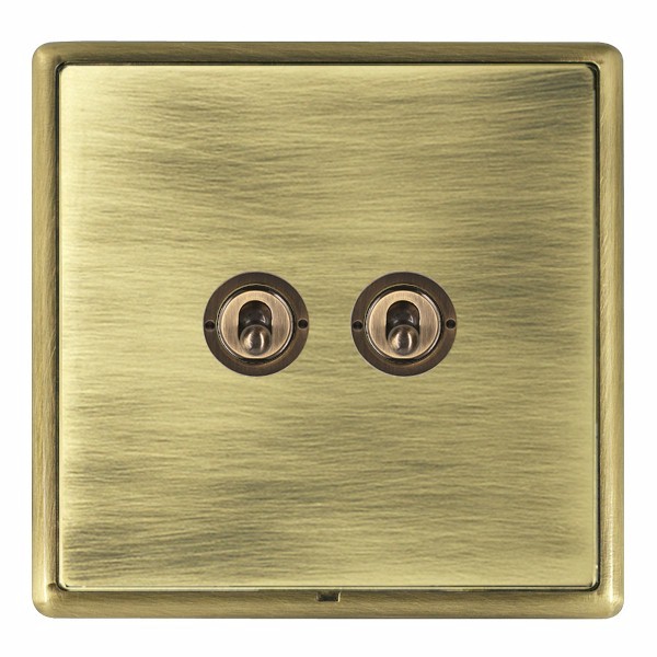 Linea-Rondo CFX Antique Brass Frame/Antique Brass Front 2 gang 20AX 2 Way Toggle Antique Brass