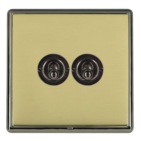 Linea-Rondo CFX Black Nickel Frame/Polished Brass Front 2 gang 20AX 2 Way Toggle Black Nickel