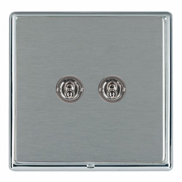 Linea-Rondo CFX Bright Chrome Frame/Satin Steel Front 2 gang 20AX 2 Way Toggle Bright Chrome