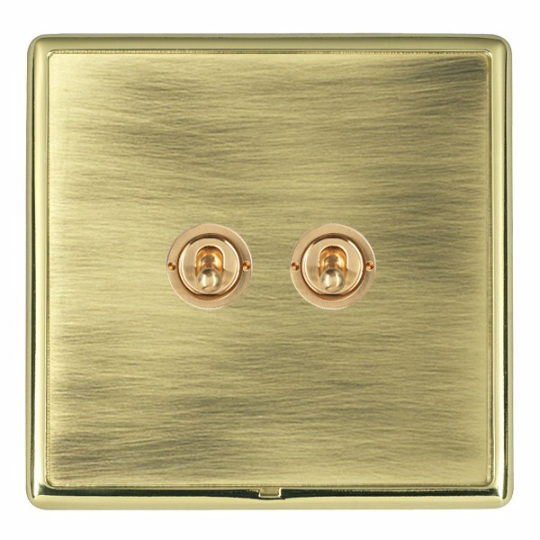 Linea-Rondo CFX Polished Brass Frame/Antique Brass Front 2 gang 20AX 2 Way Toggle Polished Brass