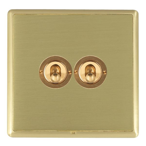 Linea-Rondo CFX Satin Brass Frame/Satin Brass Front 2 gang 20AX 2 Way Toggle Satin Brass