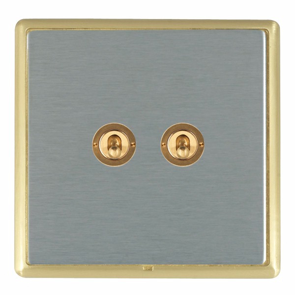 Linea-Rondo CFX Satin Brass Frame/Satin Steel Front 2 gang 20AX 2 Way Toggle Satin Brass