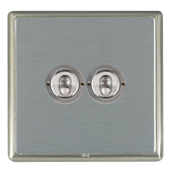 Linea-Rondo CFX Satin Nickel Frame/Satin Steel Front 2 gang 20AX 2 Way Toggle Satin Chrome