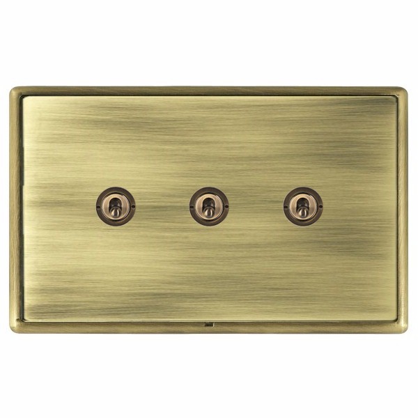 Linea-Rondo CFX Antique Brass Frame/Antique Brass Front 3 gang 20AX 2 Way Toggle Antique Brass