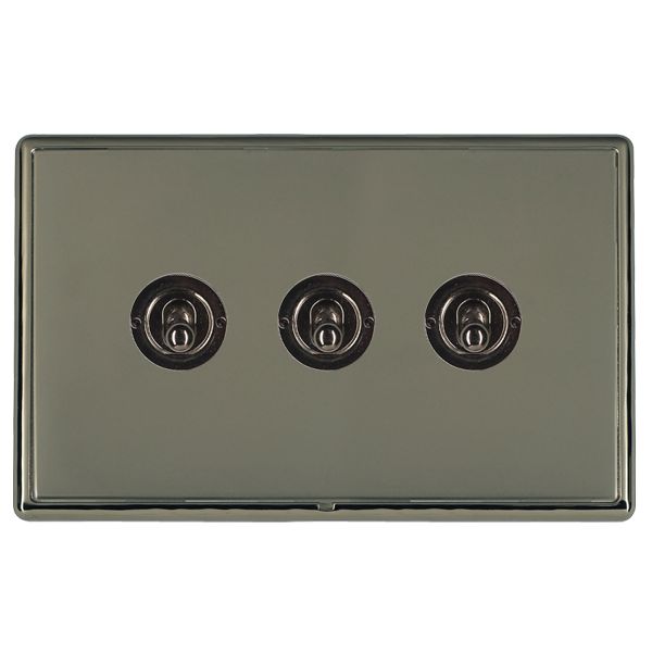 Linea-Rondo CFX Black Nickel Frame/Black Nickel Front 3 gang 20AX 2 Way Toggle Black Nickel