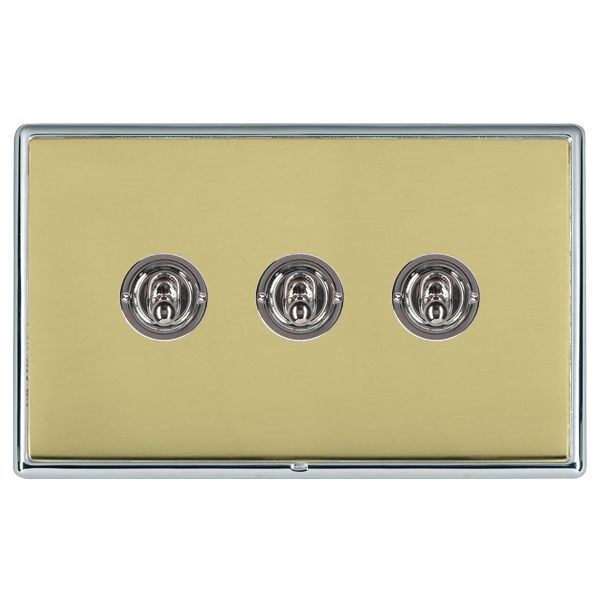 Linea-Rondo CFX Bright Chrome Frame/Polished Brass Front 3 gang 20AX 2 Way Toggle Bright Chrome