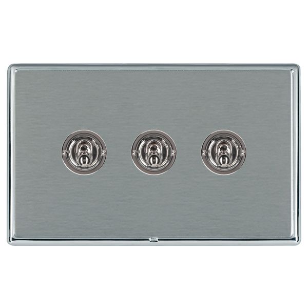 Linea-Rondo CFX Bright Chrome Frame/Satin Steel Front 3 gang 20AX 2 Way Toggle Bright Chrome