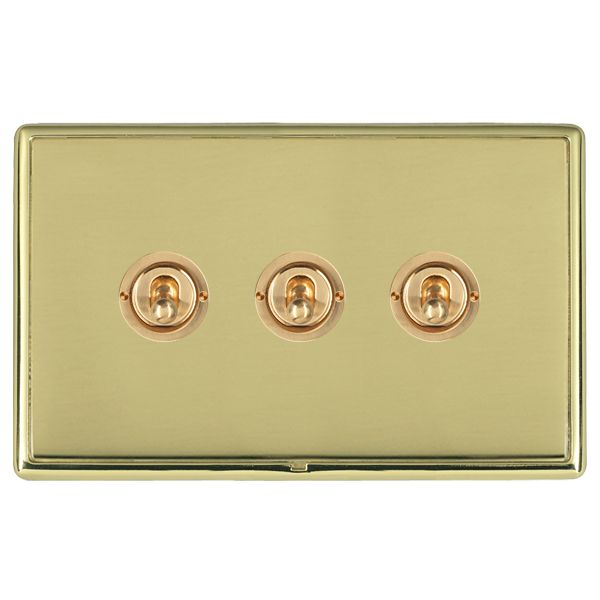 Linea-Rondo CFX Polished Brass Frame/Polished Brass Front 3 gang 20AX 2 Way Toggle Polished Brass