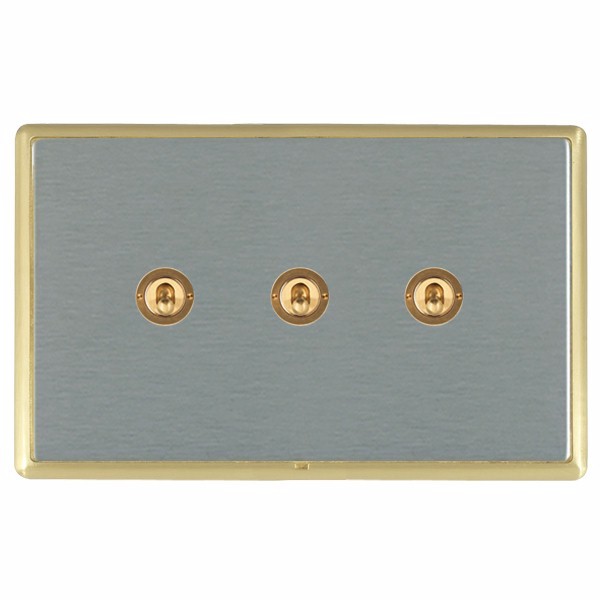 Linea-Rondo CFX Satin Brass Frame/Satin Steel Front 3 gang 20AX 2 Way Toggle Satin Brass