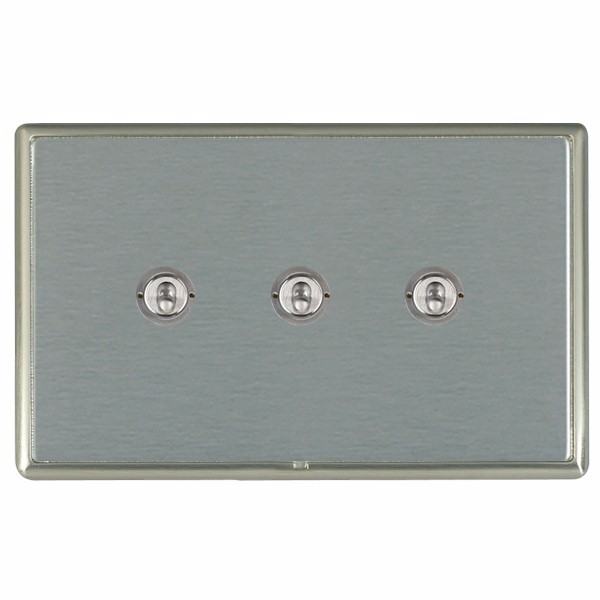 Linea-Rondo CFX Satin Nickel Frame/Satin Steel Front 3 gang 20AX 2 Way Toggle Satin Chrome
