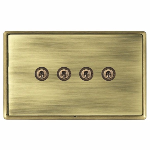 Linea-Rondo CFX Antique Brass Frame/Antique Brass Front 4 gang 20AX 2 Way Toggle Antique Brass