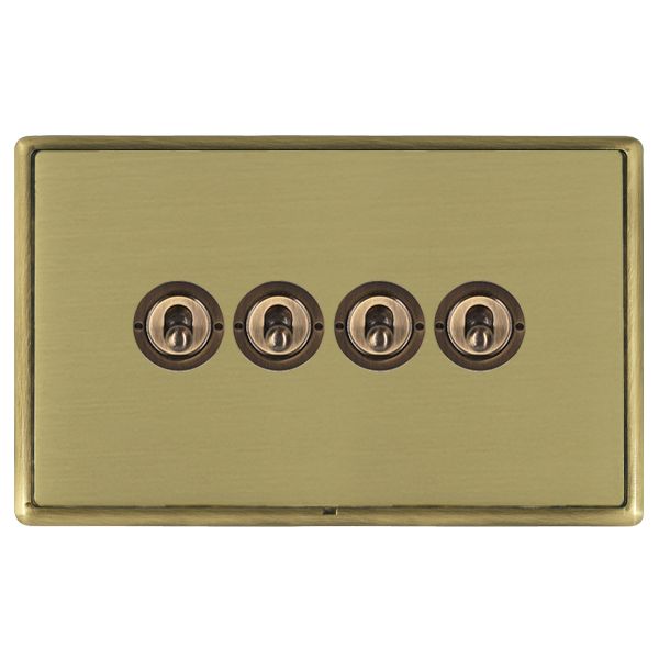 Linea-Rondo CFX Antique Brass Frame/Satin Brass Front 4 gang 20AX 2 Way Toggle Antique Brass