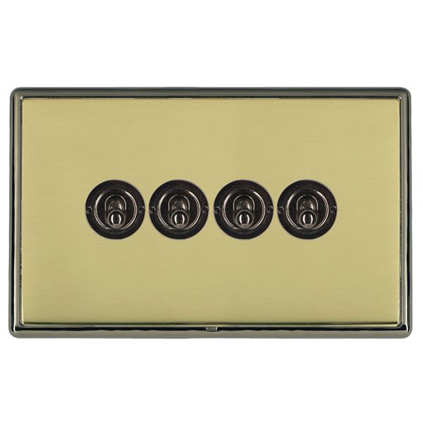 Linea-Rondo CFX Black Nickel Frame/Polished Brass Front 4 gang 20AX 2 Way Toggle Black Nickel