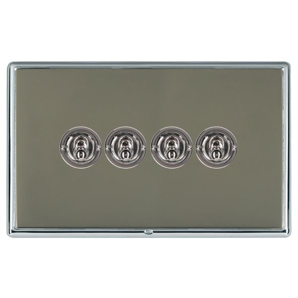 Linea-Rondo CFX Bright Chrome Frame/Black Nickel Front 4 gang 20AX 2 Way Toggle Bright Chrome