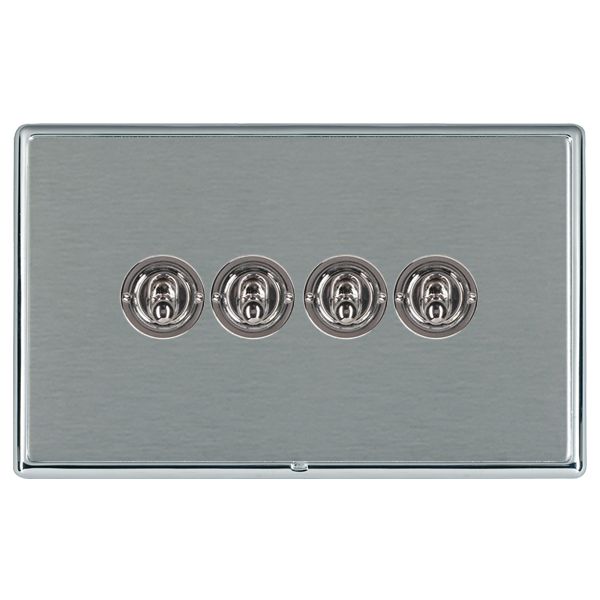 Linea-Rondo CFX Bright Chrome Frame/Satin Steel Front 4 gang 20AX 2 Way Toggle Bright Chrome