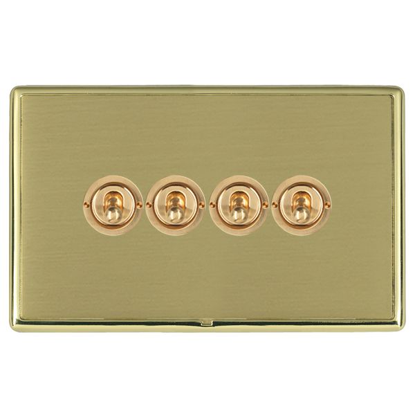 Linea-Rondo CFX Polished Brass Frame/Satin Brass Front 4 gang 20AX 2 Way Toggle Polished Brass