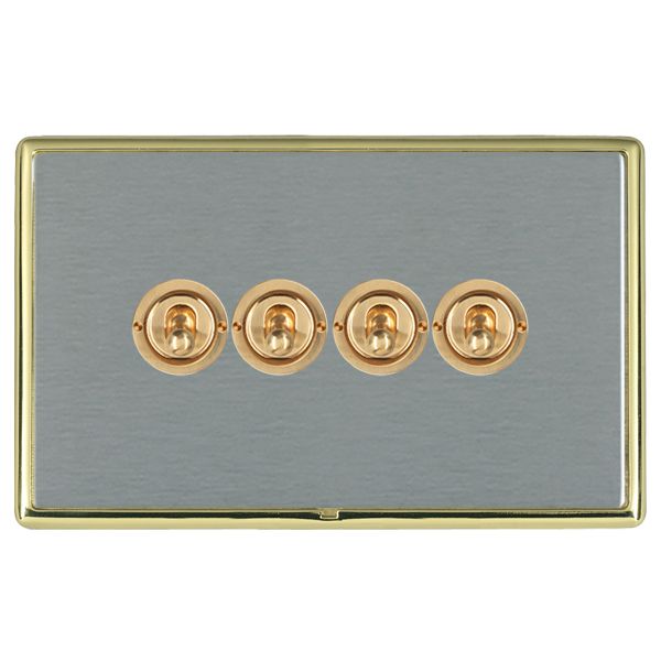 Linea-Rondo CFX Polished Brass Frame/Satin Steel Front 4 gang 20AX 2 Way Toggle Polished Brass