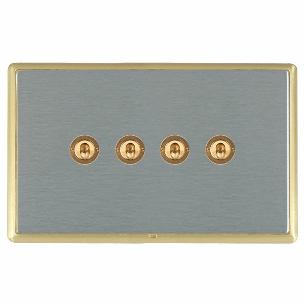 Linea-Rondo CFX Satin Brass Frame/Satin Steel Front 4 gang 20AX 2 Way Toggle Satin Brass