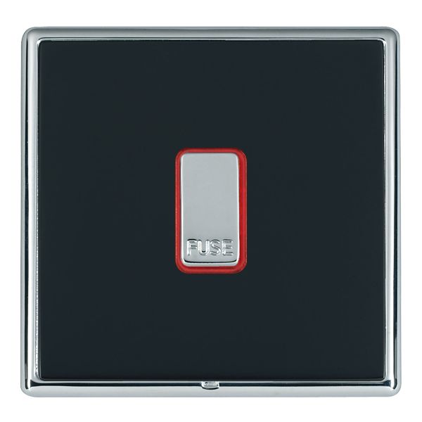 Linea-Rondo CFX Bright Chrome Frame/Piano Black Front 1 gang 13A Fuse with Neon Halo Bright Chrome/Red