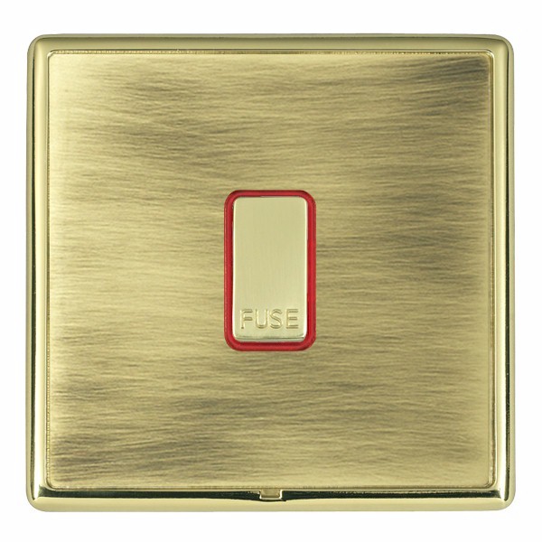 Linea-Rondo CFX Polished Brass Frame/Antique Brass Front 1 gang 13A Fuse with Neon Halo Polished Brass/Red