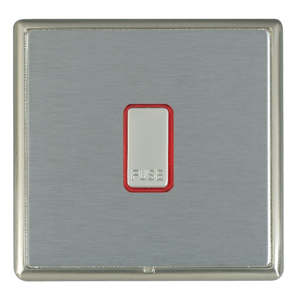 Linea-Rondo CFX Satin Nickel Frame/Satin Steel Front 1 gang 13A Fuse with Neon Halo Satin Steel/Red