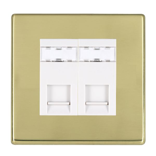 Hartland CFX Polished Brass 2 gang RJ45 CAT 5E Outlet – Unshielded White