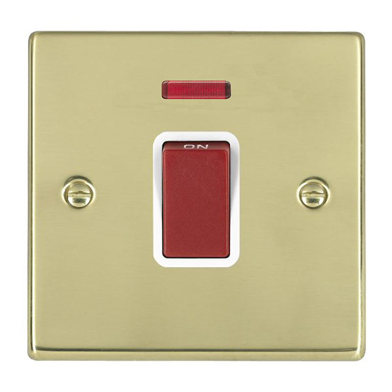 Hart PB 1g 45A Double Pole+N Red Rkr/WH