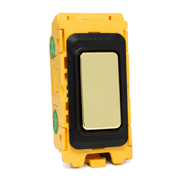 Grid-IT Front Loading 20AX Intermediate Rocker Module Polished Brass and Black/White Bezels