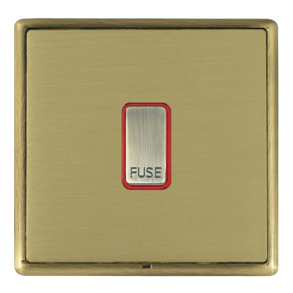Linea-Rondo CFX Antique Brass Frame/Satin Brass Front 1 gang 13A Fuse with Neon Halo Antique Brass/Red
