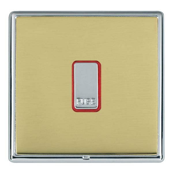 Linea-Rondo CFX Bright Chrome Frame/Polished Brass Front 1 gang 13A Fuse with Neon Halo Bright Chrome/Red