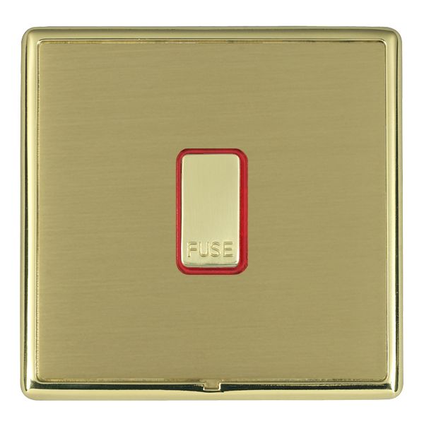 Linea-Rondo CFX Polished Brass Frame/Satin Brass Front 1 gang 13A Fuse with Neon Halo Polished Brass/Red