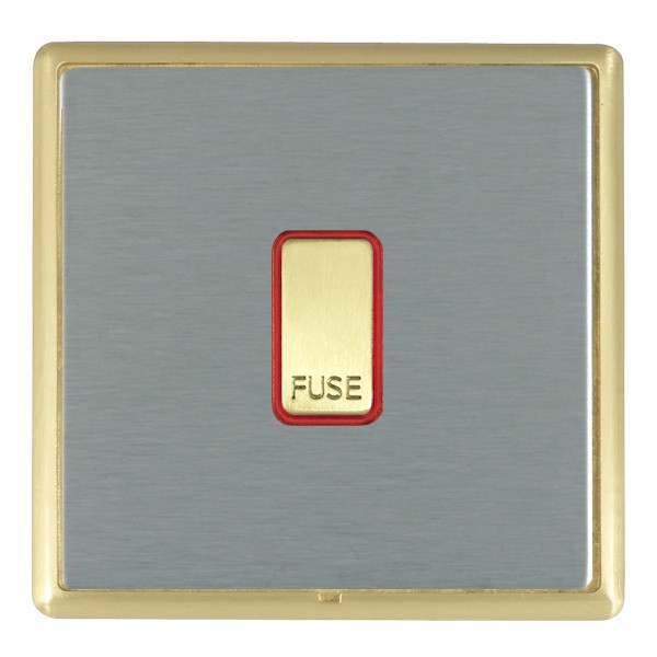 Linea-Rondo CFX Satin Brass Frame/Satin Steel Front 1 gang 13A Fuse with Neon Halo Satin Brass/Red