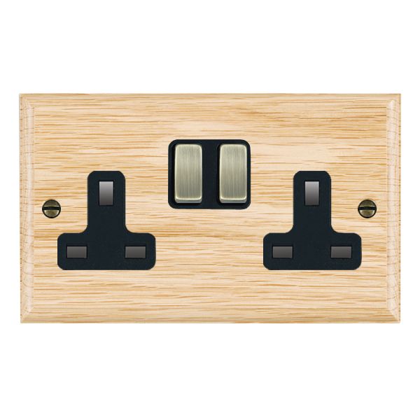 Wood Ovo L/O 2g 13A DP Swt Skt AB/BL